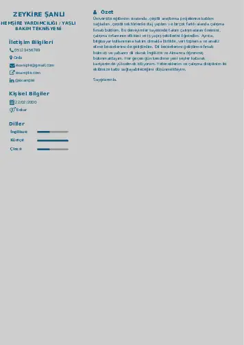 Hasta ve Yaşlı Bakım Elemanı Cv Örnekleri cv indir